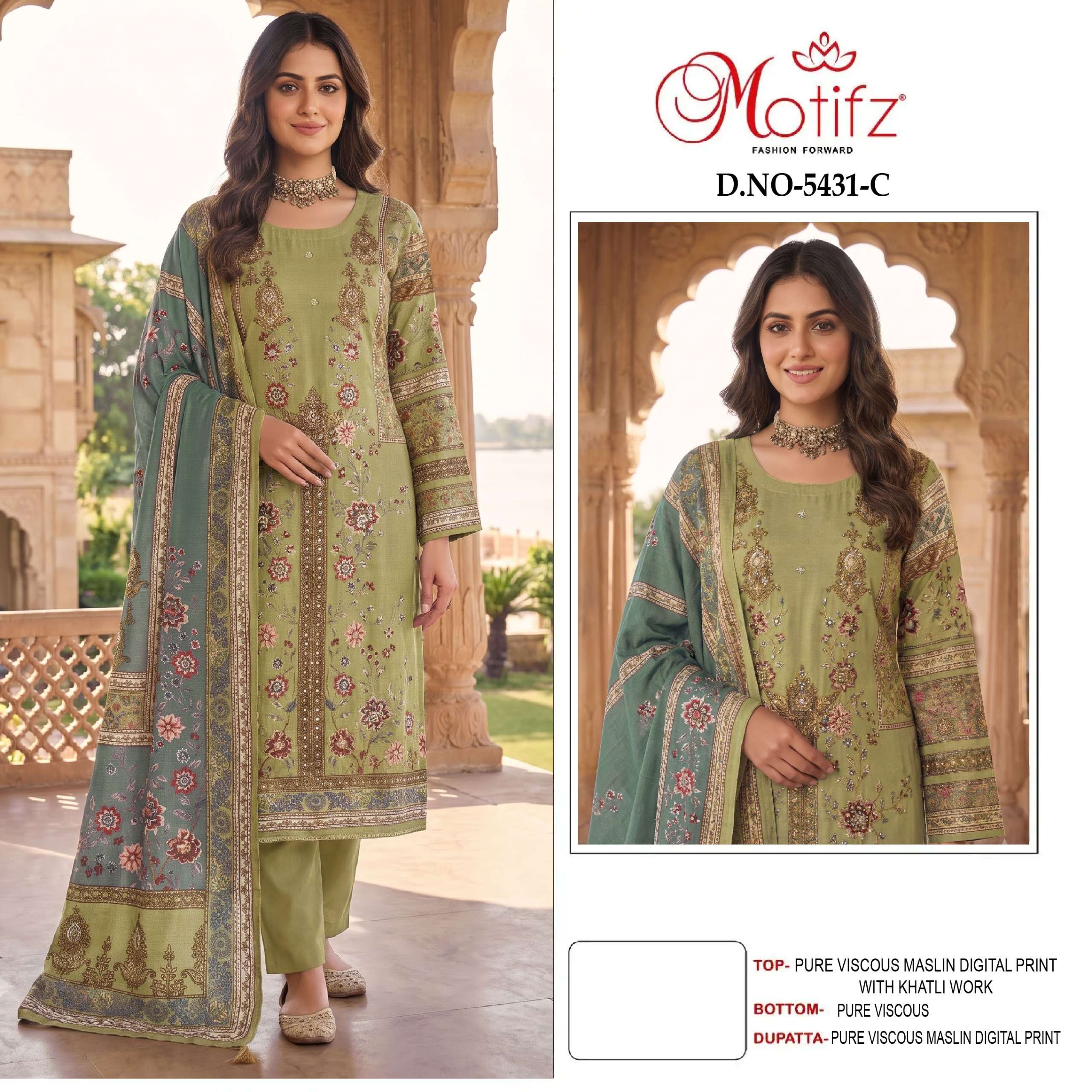 MOTIFZ 5431 BOUTIQUE VISCOSE MASLIN KHATLI WORK LADIES DRESS WHOLESALER SHOP